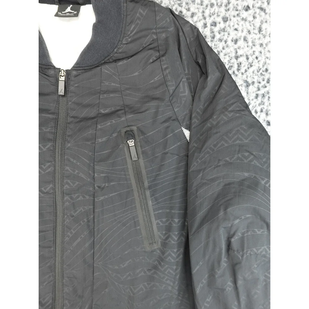 Jordan Long‎ Bomber Jacket Mens M Black Geometric Insulated Parka Gold Logo